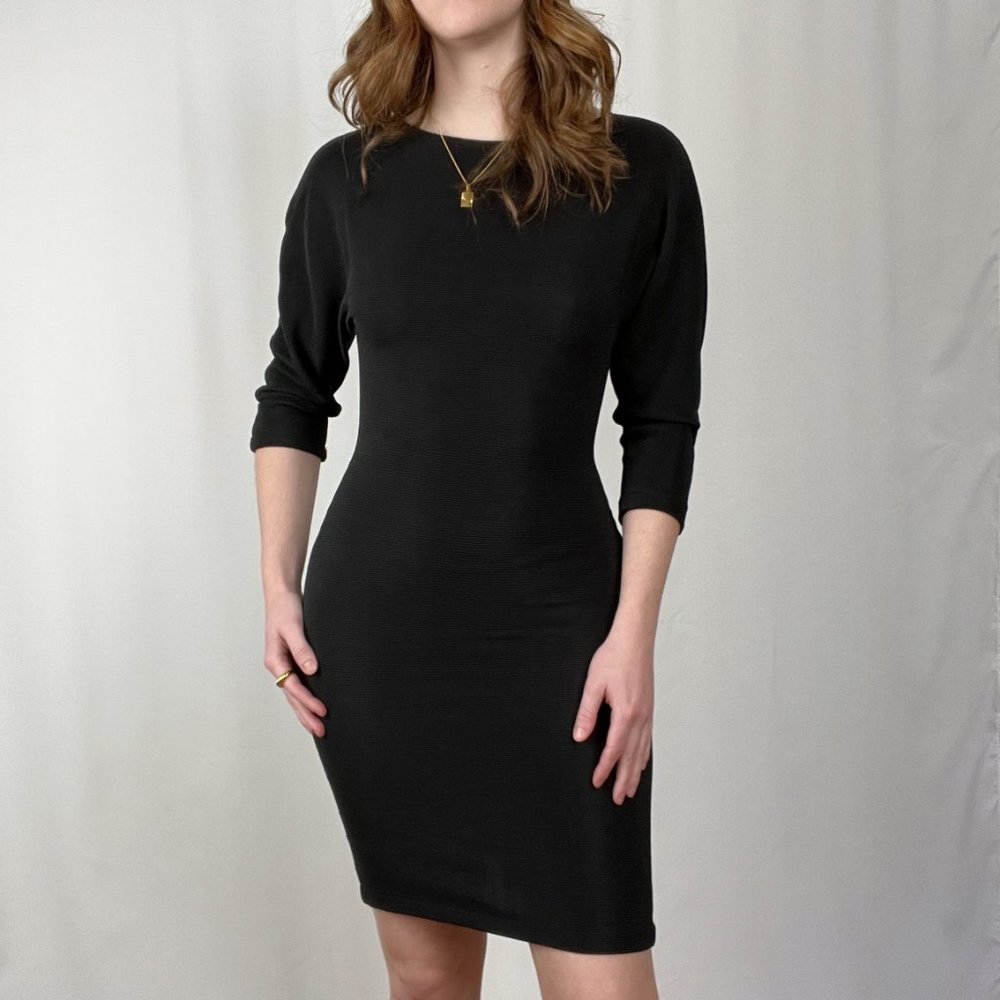 Stunning Vintage Sexy Backless Cut Out Button Down Ribbed Knit Mini Party Dress - Picture 5 of 8
